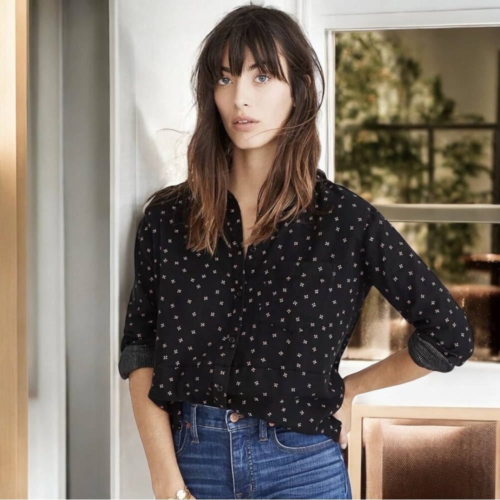 Madewell Oversized Ex-Boyfriend Shirt Button Down Mini Floral Print Top